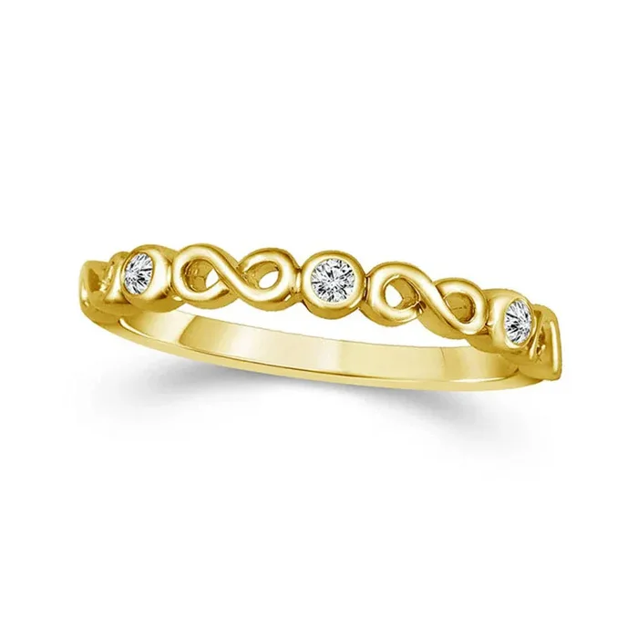 0.05 CT. T.W. Natural Diamond Three Stone Alternating Infinity Stackable Band in Solid 10K Yellow Gold