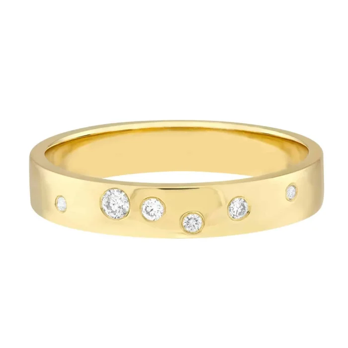0.06CTW Real Diamond 14K Real Gold Yellow Polished Band Ring