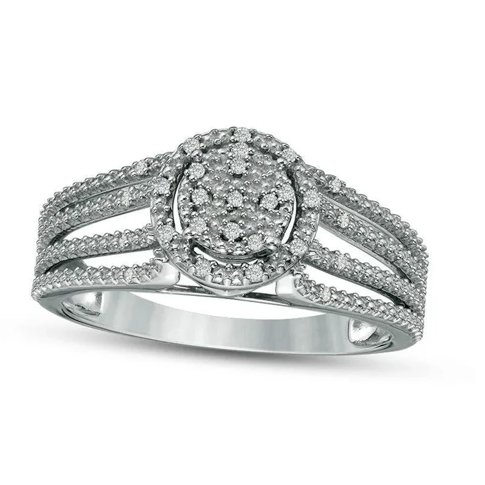 0.07 CT. T.W. Natural Diamond Frame Multi-Row Split Shank Ring in Sterling Silver