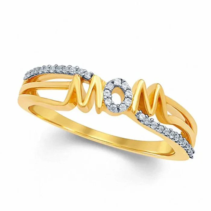 0.10 CT. T.W. Natural Diamond “MOM” Split Shank Ring in Solid 10K Yellow Gold