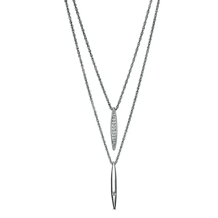 0.13 CT. T.W. Natural Diamond Linear Bar Double Strand Necklace in Sterling Silver – 20″