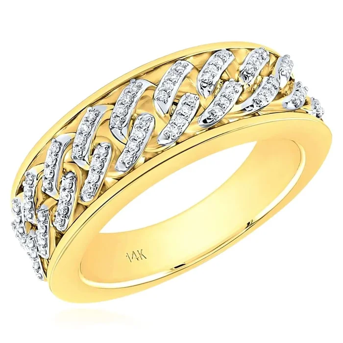 0.25CTW Real Diamond 14K Real Gold 8mm Two-Tone Cuban Link Men’s Band Ring