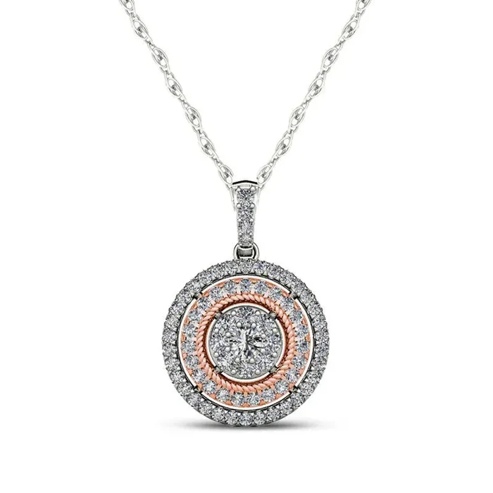 0.5 CT. T.W. Composite Natural Diamond Double Frame Pendant in 10K Two-Tone Gold
