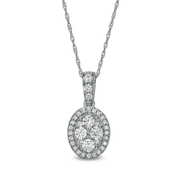 0.5 CT. T.W. Oval-Shaped Multi-Natural Diamond Frame Pendant in 10K White Gold