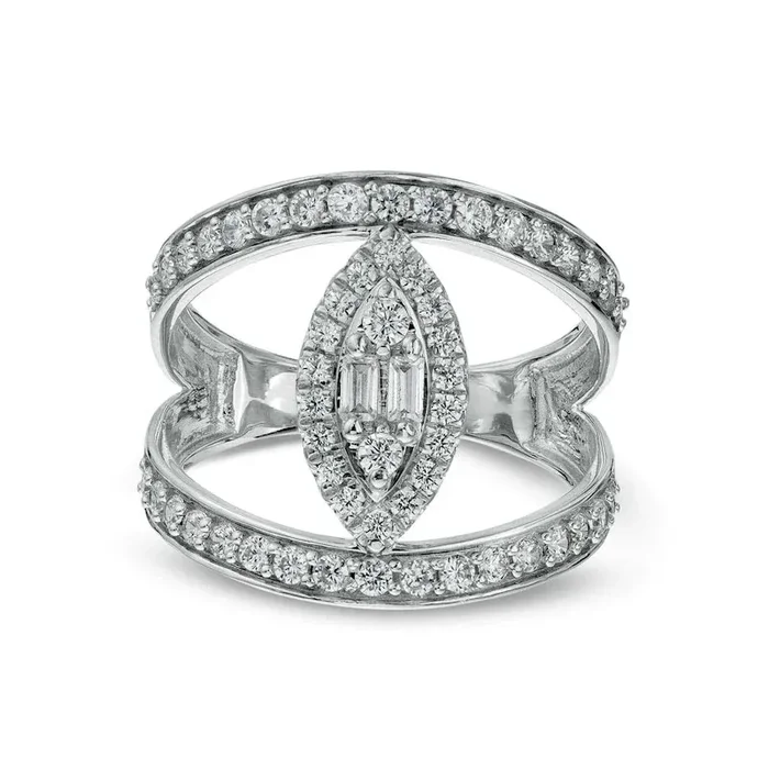 1.0 CT. T.W. Composite Marquise-Shaped Natural Diamond Frame Open Shank Ring in Solid 10K White Gold