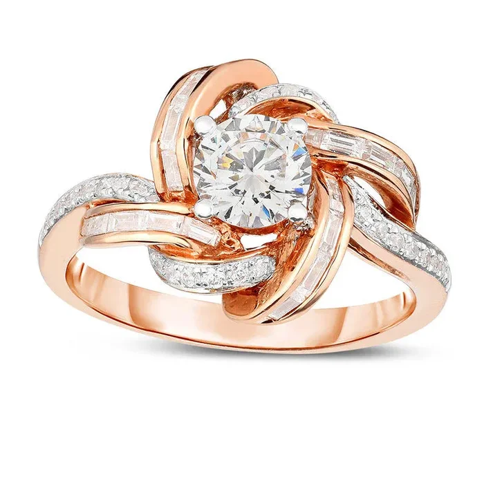 1.25 CT. T.W. Natural Diamond Loose Knot Frame Engagement Ring in Solid 14K Rose Gold