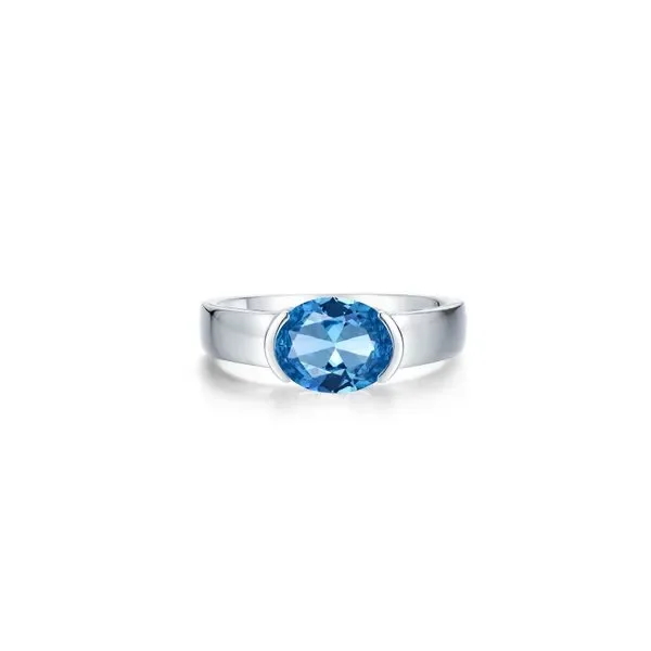 1.86 Oval Blue Topaz Solitaire Ring in Sterling Silver