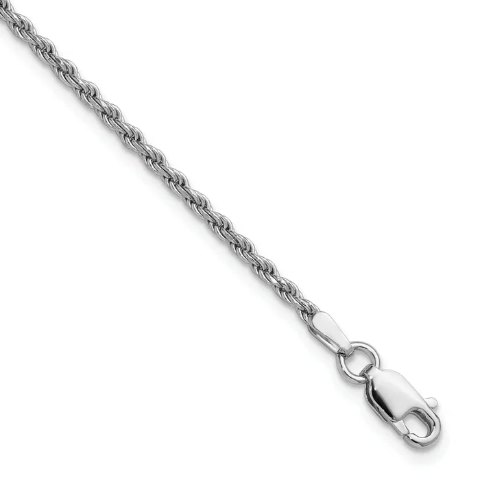 10 Inch Sterling Silver Rhodium-Plated 1.85mm Diamond-Cut Rope Chain Anklet