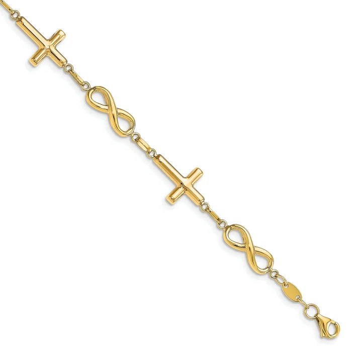 10K Polished Cross and Infinity Bracelet
