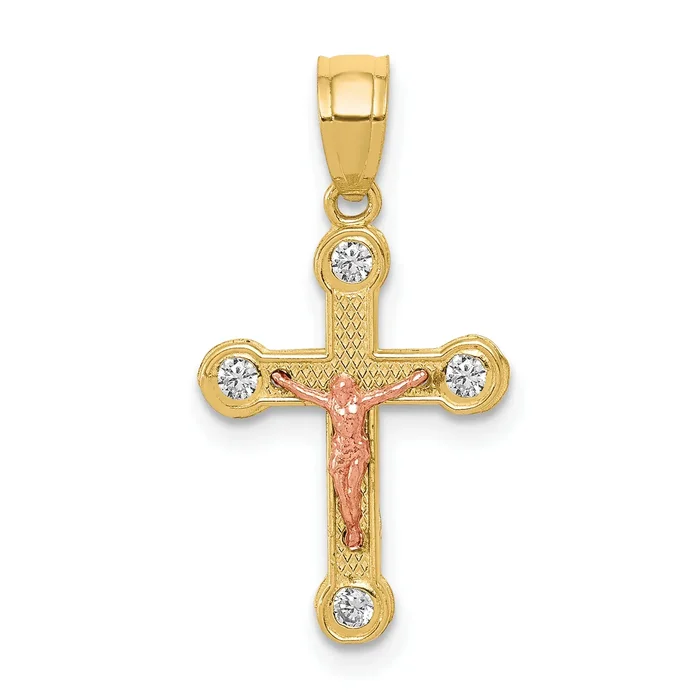 10k Two-tone 10k Two-tone Yellow and Rose Gold CZ Crucifix Pendant