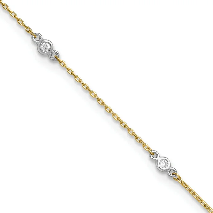 10K Two-Tone Cz 9In Plus 1In Ext. Anklet