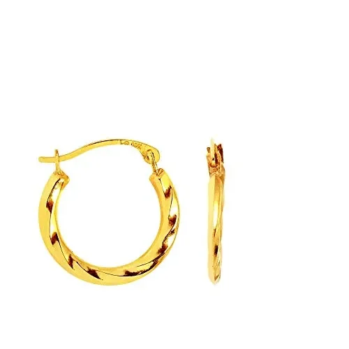 10K Yellow Gold Lite Twisted Round Hoop Fancy Earrings