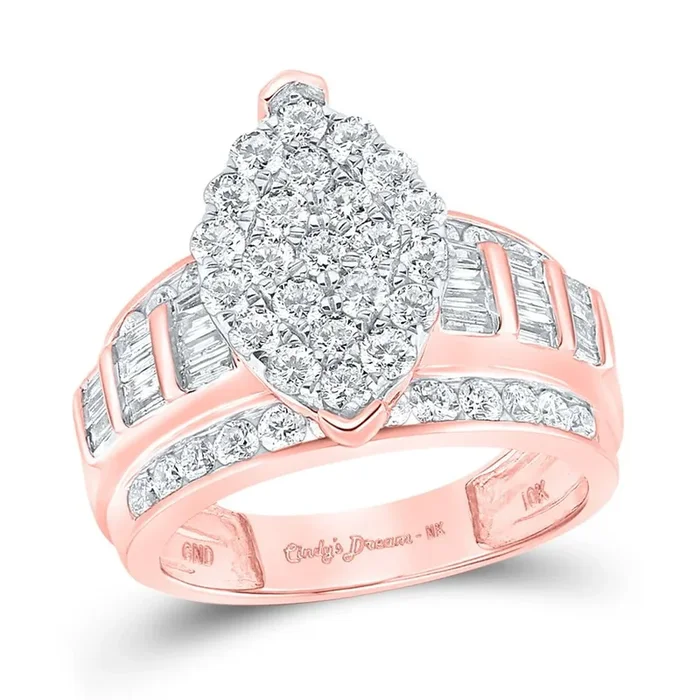 10kt Rose Gold Baguette Diamond Cluster Bridal Wedding Engagement Ring 2 Cttw