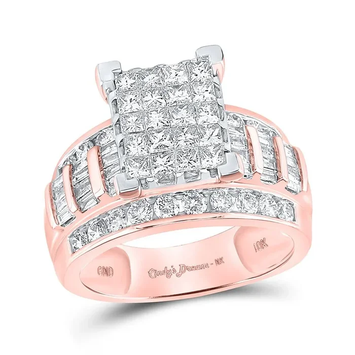 10kt Rose Gold Princess Diamond Cluster Bridal Wedding Engagement Ring 2 Cttw
