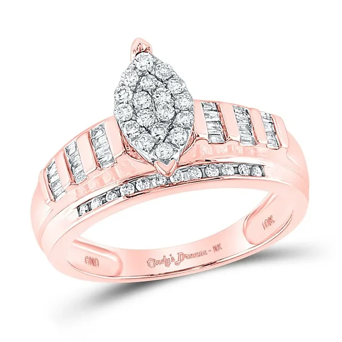 10kt Rose Gold Round Diamond Oval Bridal Wedding Engagement Ring 1/2 Cttw