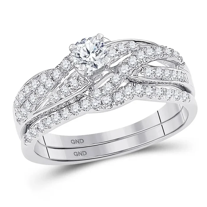 10kt Two-tone Gold Round Diamond Bridal Wedding Ring Band Set 1/2 Cttw