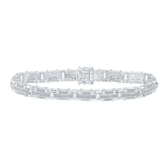 10kt White Gold Mens Round Diamond Link Bracelet 1-1/4 Cttw