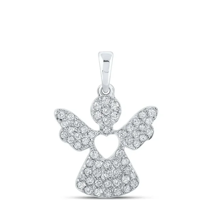 10kt White Gold Womens Round Diamond Angel Pendant 1/3 Cttw