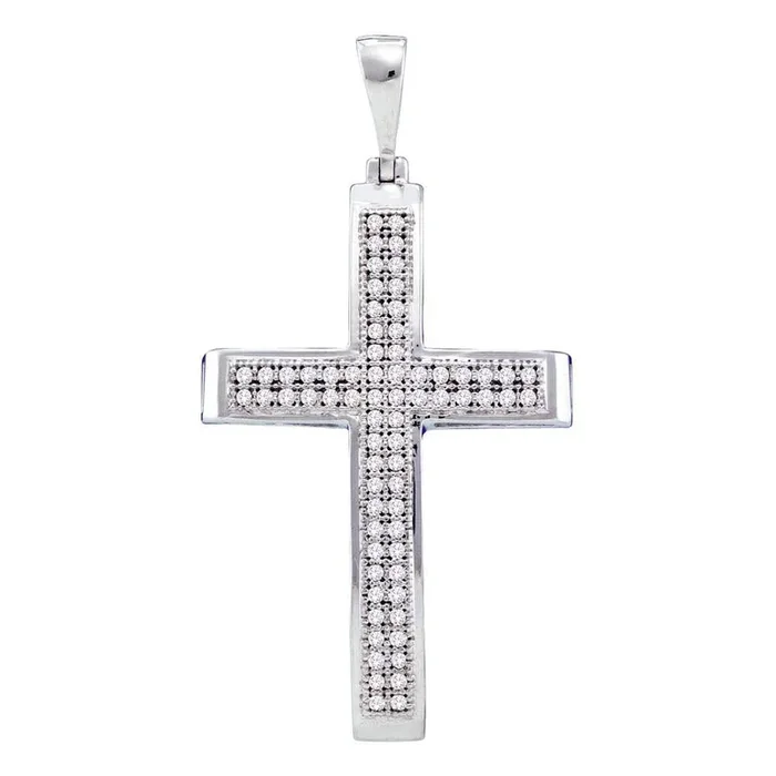 10kt White Gold Womens Round Diamond Medium Cross Pendant 1/5 Cttw