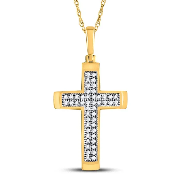 10kt Yellow Gold Womens Round Diamond Cross Religious Pendant 1/6 Cttw