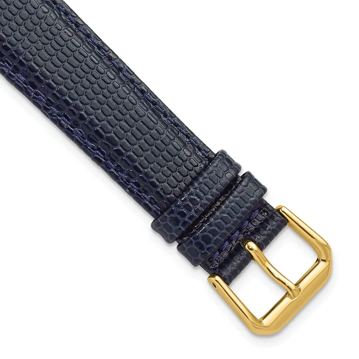 12mm Navy Lizard Grain Leather with Gold-tone Buckle 6.75 inch Watch Band
