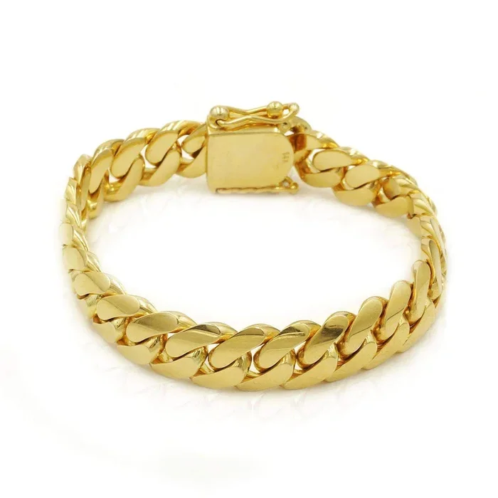 12mm Solid Cuban Link Bracelet in 18K Yellow Gold