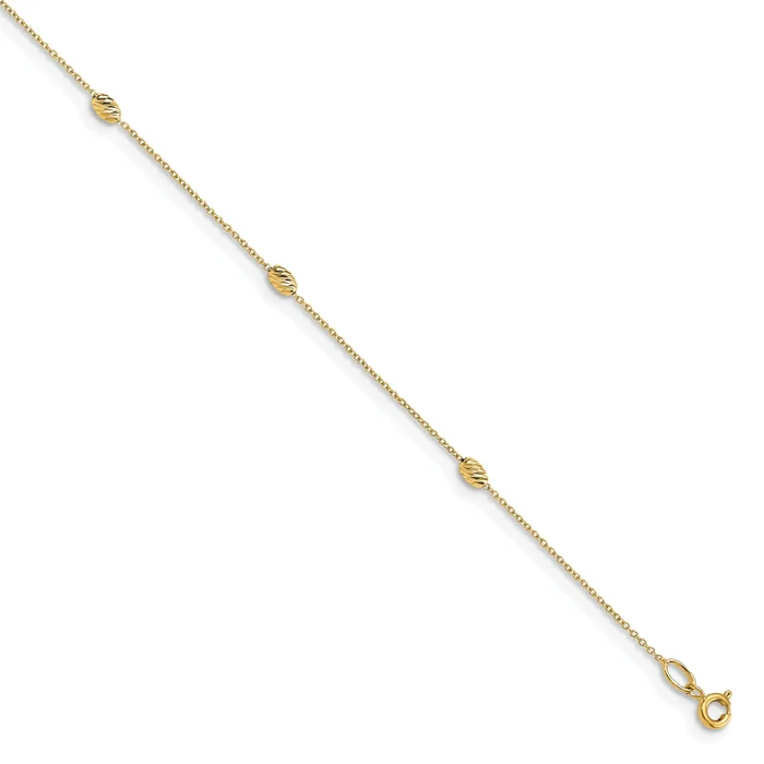 14K Diamond-cut Oval Beads 6-Station 10 inch Plus 1 inch Extender – Total 11 inch Anklet