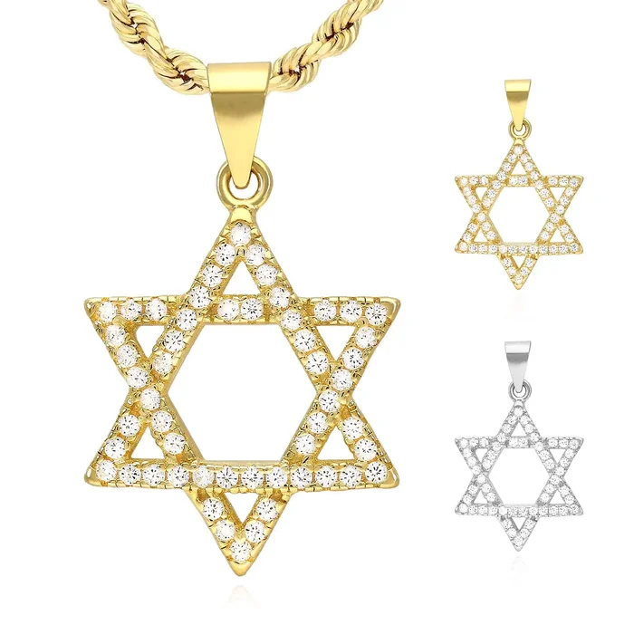 14k Gold Over Silver CZ Star of David Magen David Pendant 1″