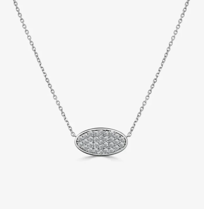 14k Gold Pave Diamond Oval Necklace (I8978)
