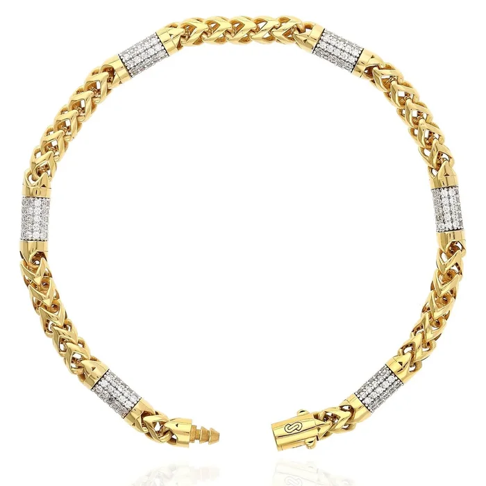 14K Gold Yellow 5mm Round Franco CZ 5mm Bullet Bracelet 8.5″