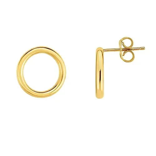 14k High Polished Yellow Gold 2x13mm Shiny Round Stud Earrings, Push Back Clasp, 1.1gr.