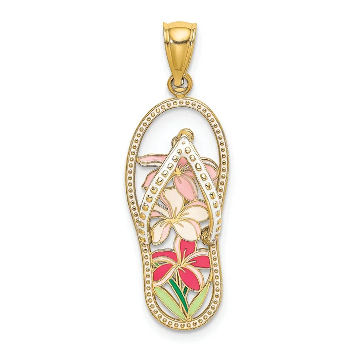 14K Multi Color Enamel Flower Flip-Flop Charm