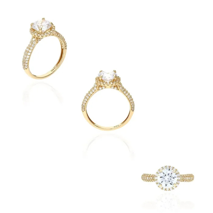 14K Real Gold 2.35TCW CZ Round Halo Engagement Ring