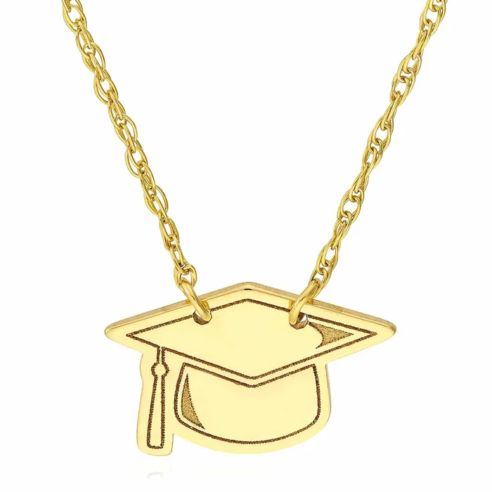 14K Real Gold Cable Mortarboard Graduation Cap Pendant Necklace 16″-18″