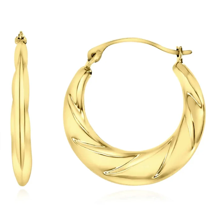 14K Real Gold Graduated Swirl Hoop Earrings 19mm