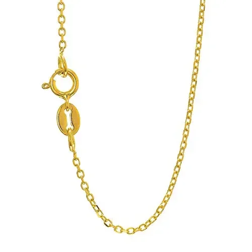 14k Solid Yellow Gold 0.7 mm Oval Cable Chain Necklace, Spring Ring Clasp – 20 Inches