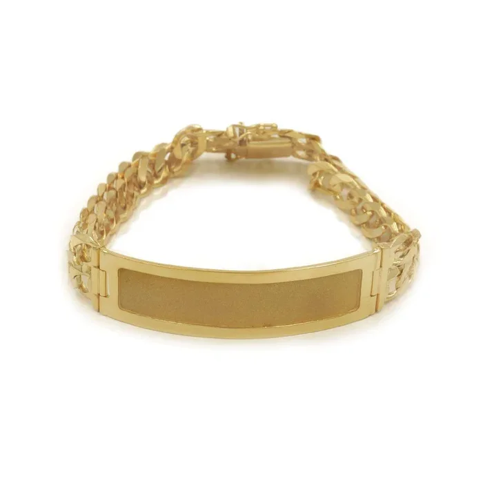 14K Solid Yellow Gold Mens Curb Link ID Bracelet