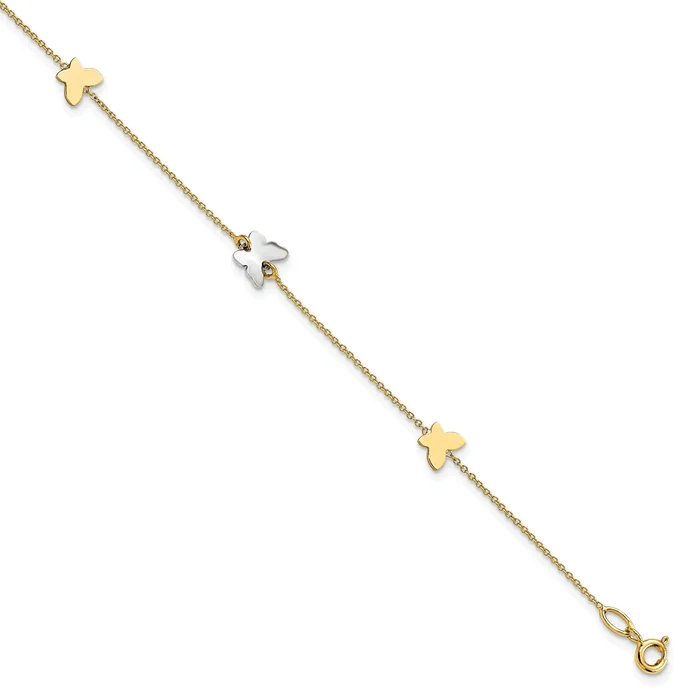 14k Two-tone Polished Butterfly w/ 1in ext Anklet