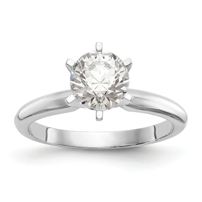 14k White Gold 1/2 Ct. Lab Grown Diamond VS/SI+ G+ Round Solitaire Lightweight Half-Round Six Prong Knife Edge Ring
