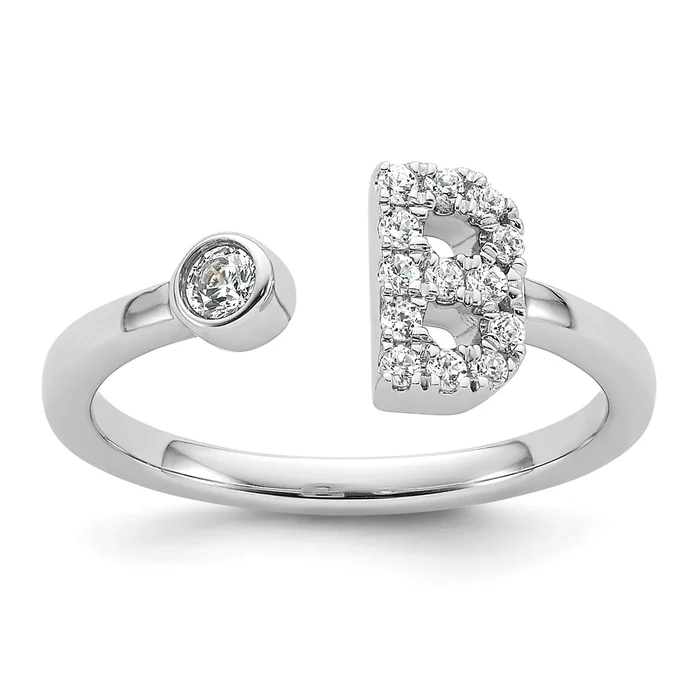 14k White Gold 1/5 Ct. Lab Grown Diamond VS/SI+ G+ Initial B Adjustable Ring