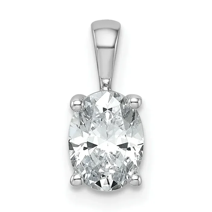 14k White Gold 1 Ct. Certified Lab Grown Diamond VS/SI+ G+ Oval Four Prong Pendant