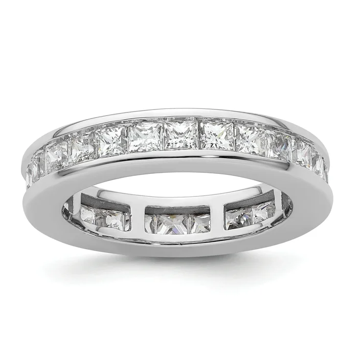 14k White Gold 3 carat Lab Grown Diamond VS+ F+ Princess Complete Channel Set Size 8.5 Eternity Band