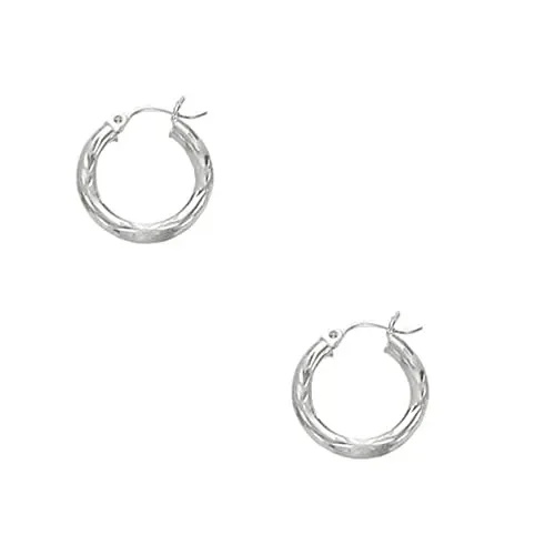 14k White Gold Hoop Earrings – 3x15mm, (1/8″ x 9/16 Inches), 1.3gr.