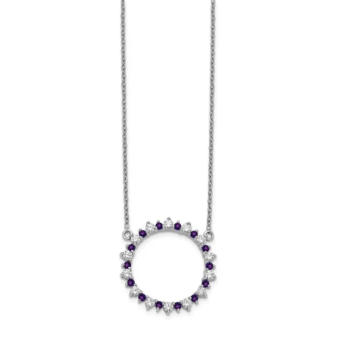 14k White Gold Real Diamond & Amethyst Fancy Circle Necklace