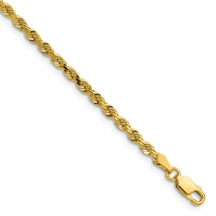 14k Yellow Gold 26 inch 3mm Diamond-cut Rope with Lobster Clasp Chain Necklace