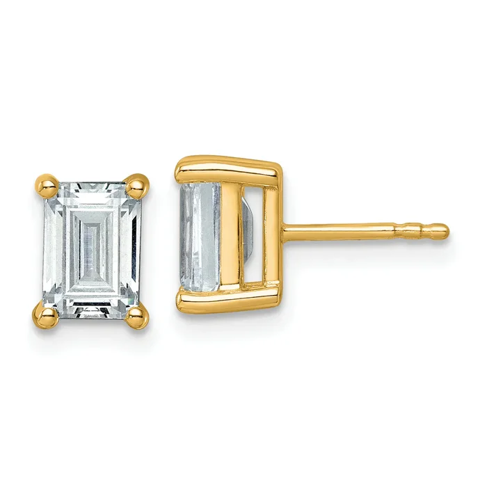 14K Yellow Gold 3 Ctw Lab Grown Diamond Vs+ F+ Emerald 4 Prong Heavy Wt. Stud Earrings