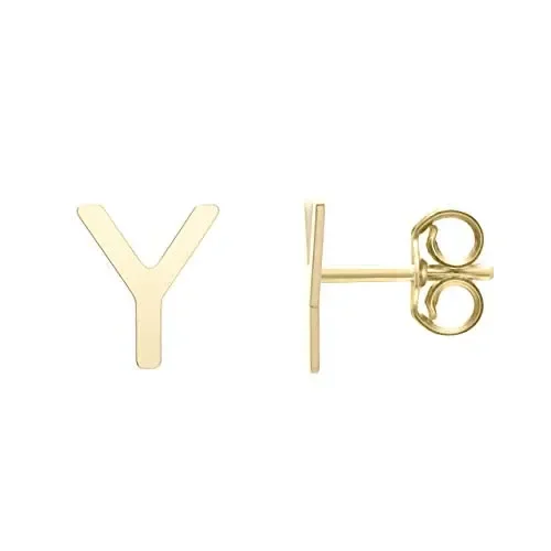 14K Yellow Gold 6.4×5.5mm Polished Initial-Y Post Earrings With Push Back Clasp