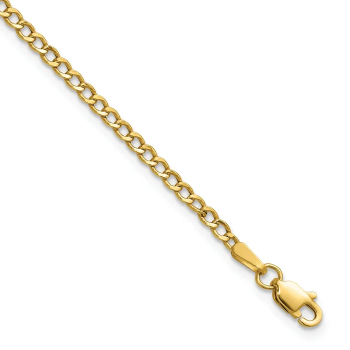 14K Yellow Gold 9 inch 2.5mm Semi-Solid Curb with Lobster Clasp Anklet