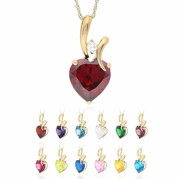 14K Yellow Gold Cubic Zirconia Heart Shape Birthstone Pendant 0.53″