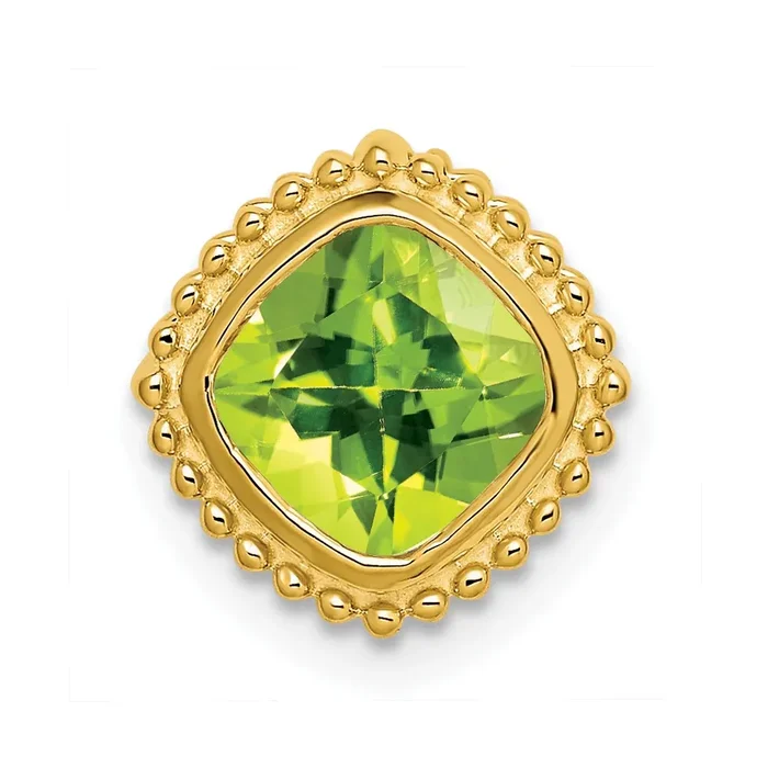 14K Yellow Gold Cushion Peridot Chain Slide